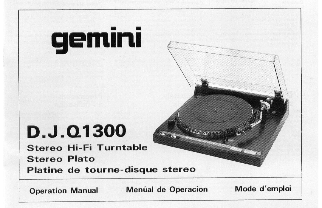 Gemini Industries DJ Q1300 manual 