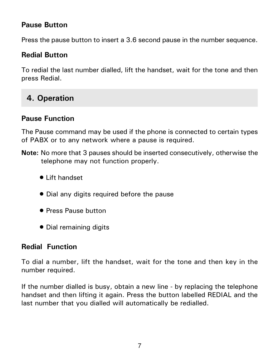 Gemini Industries Gemini Basic Operation, Pause Button, Redial Button, Pause Function, Redial Function 