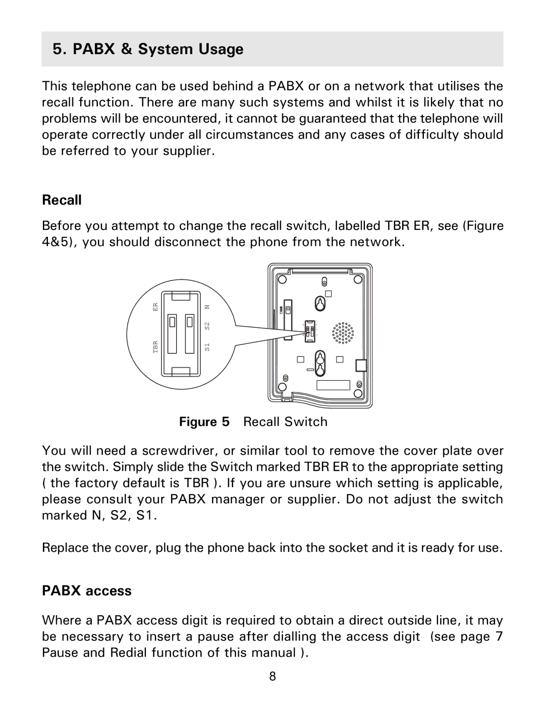 Gemini Industries Gemini Basic operating instructions Pabx & System Usage, Recall, Pabx access 