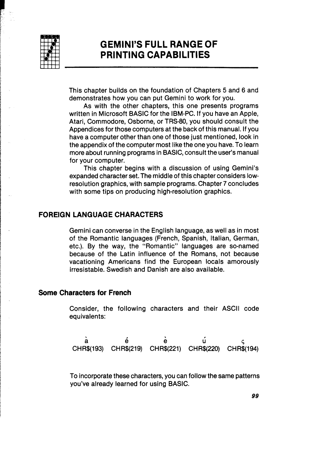 Gemini Industries Printer user manual Foreign Language Characters, Some Characters for French 