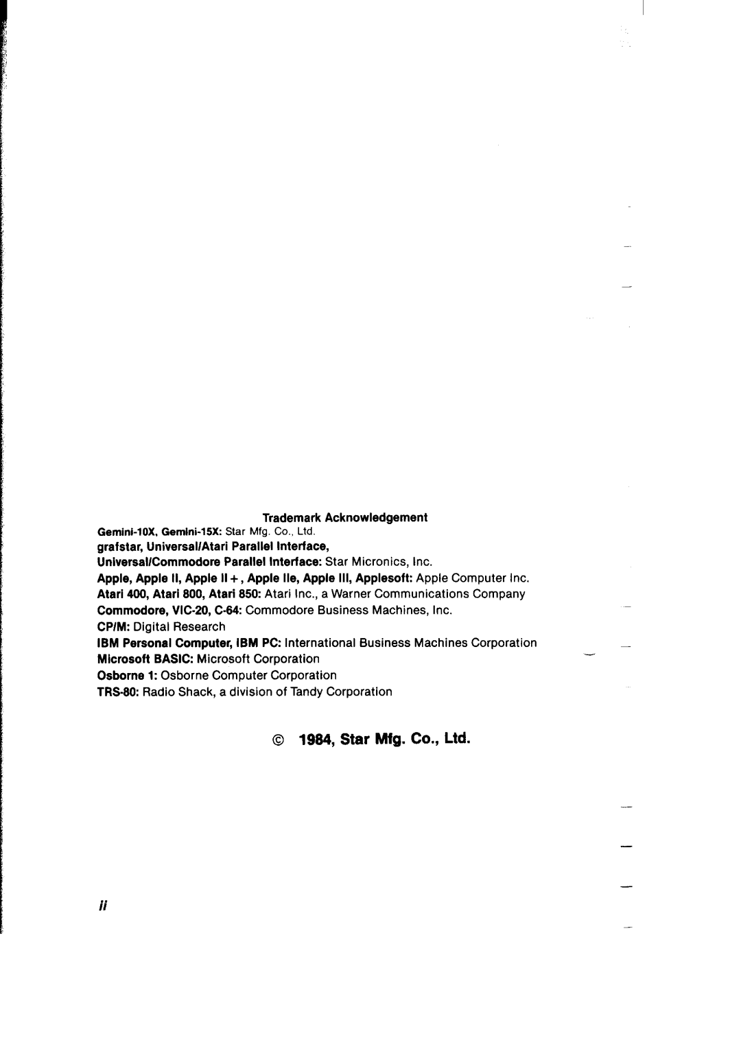 Gemini Industries Printer user manual Trademark Acknowledgement 