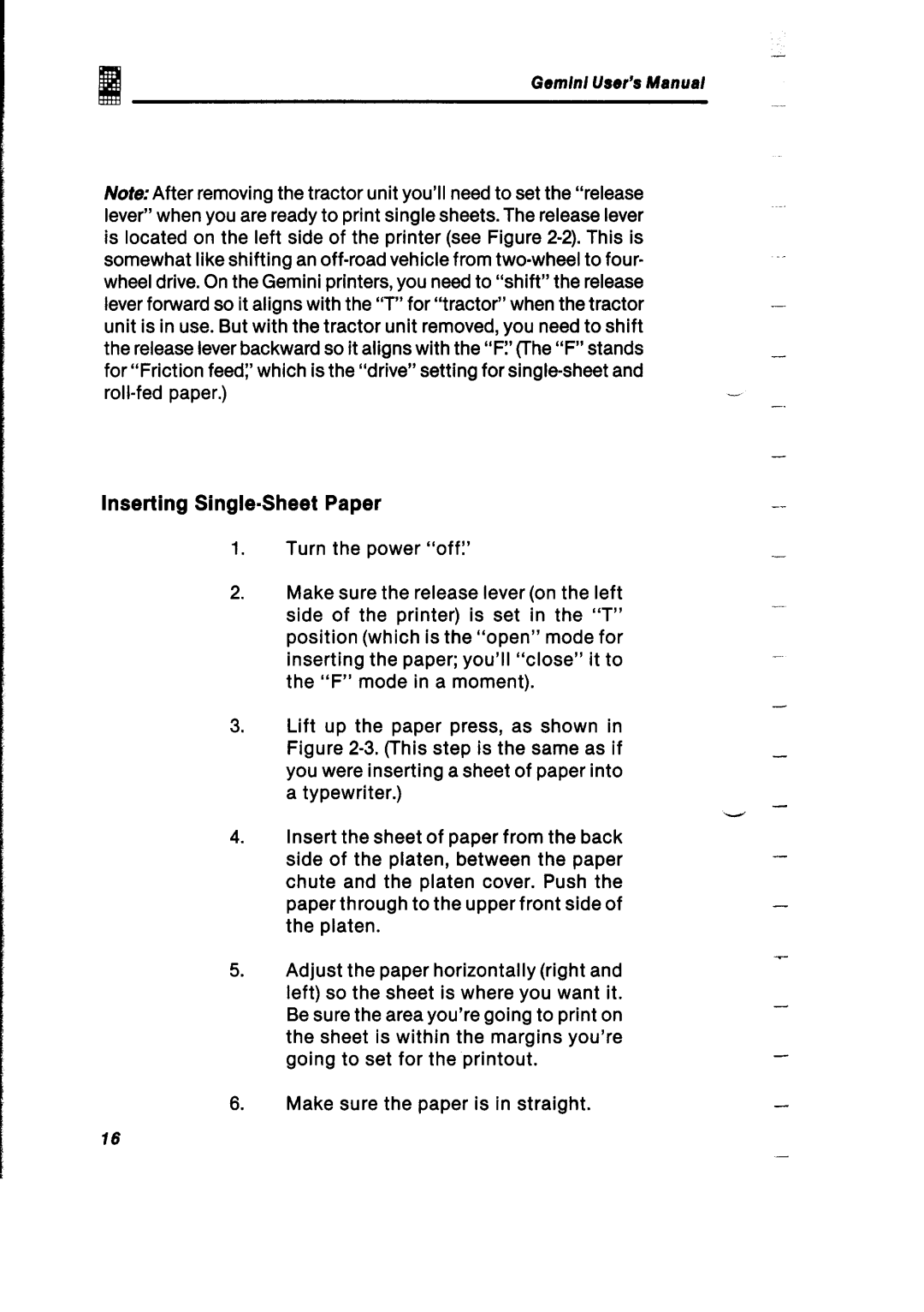 Gemini Industries Printer user manual Inserting Single-Sheet Paper 