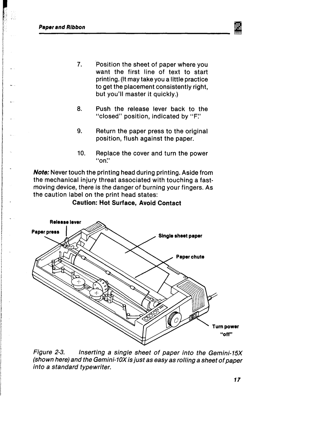 Gemini Industries Printer user manual Release lever KC$Bk Paper Single sheet paper Paper chute 