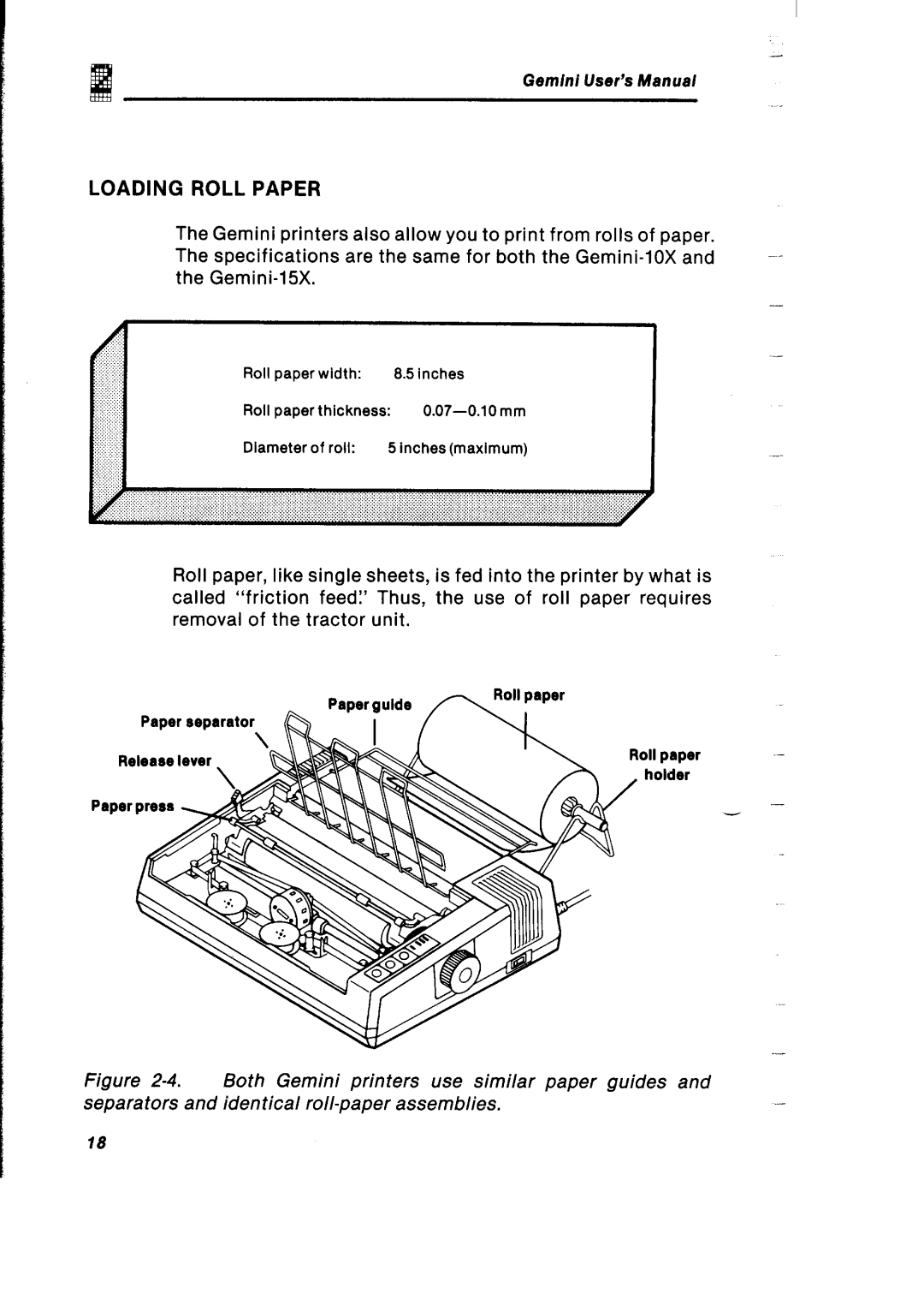 Gemini Industries Printer user manual Loading Roll Paper 