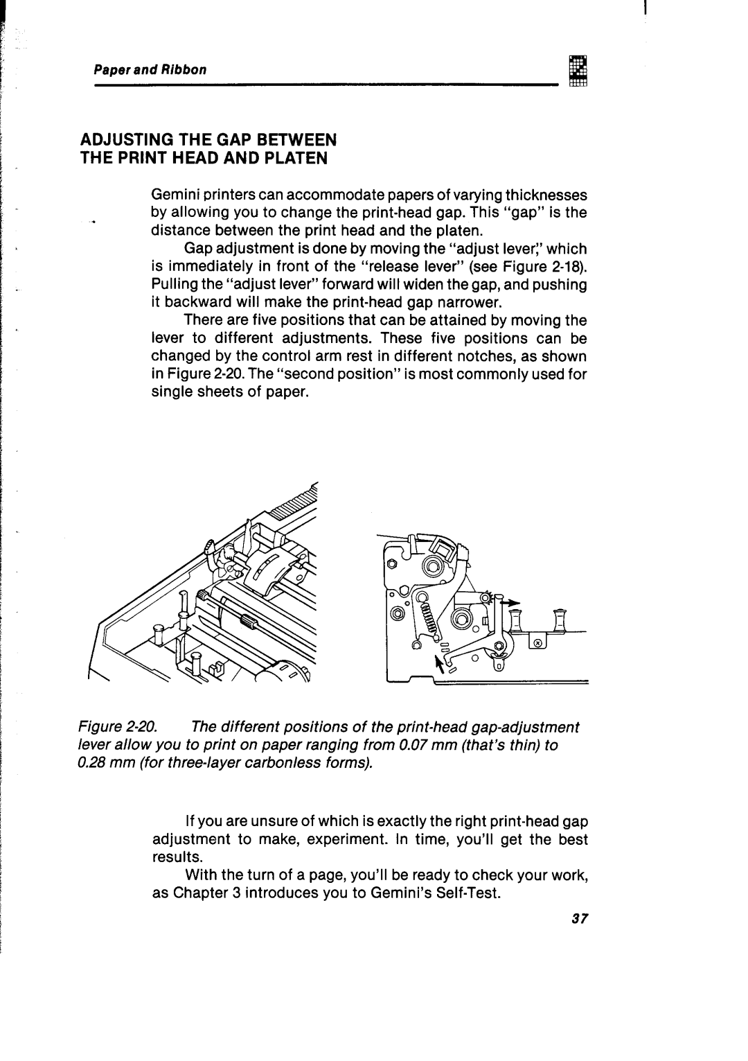 Gemini Industries Printer user manual Adjusting the GAP Between Print Head and Platen 