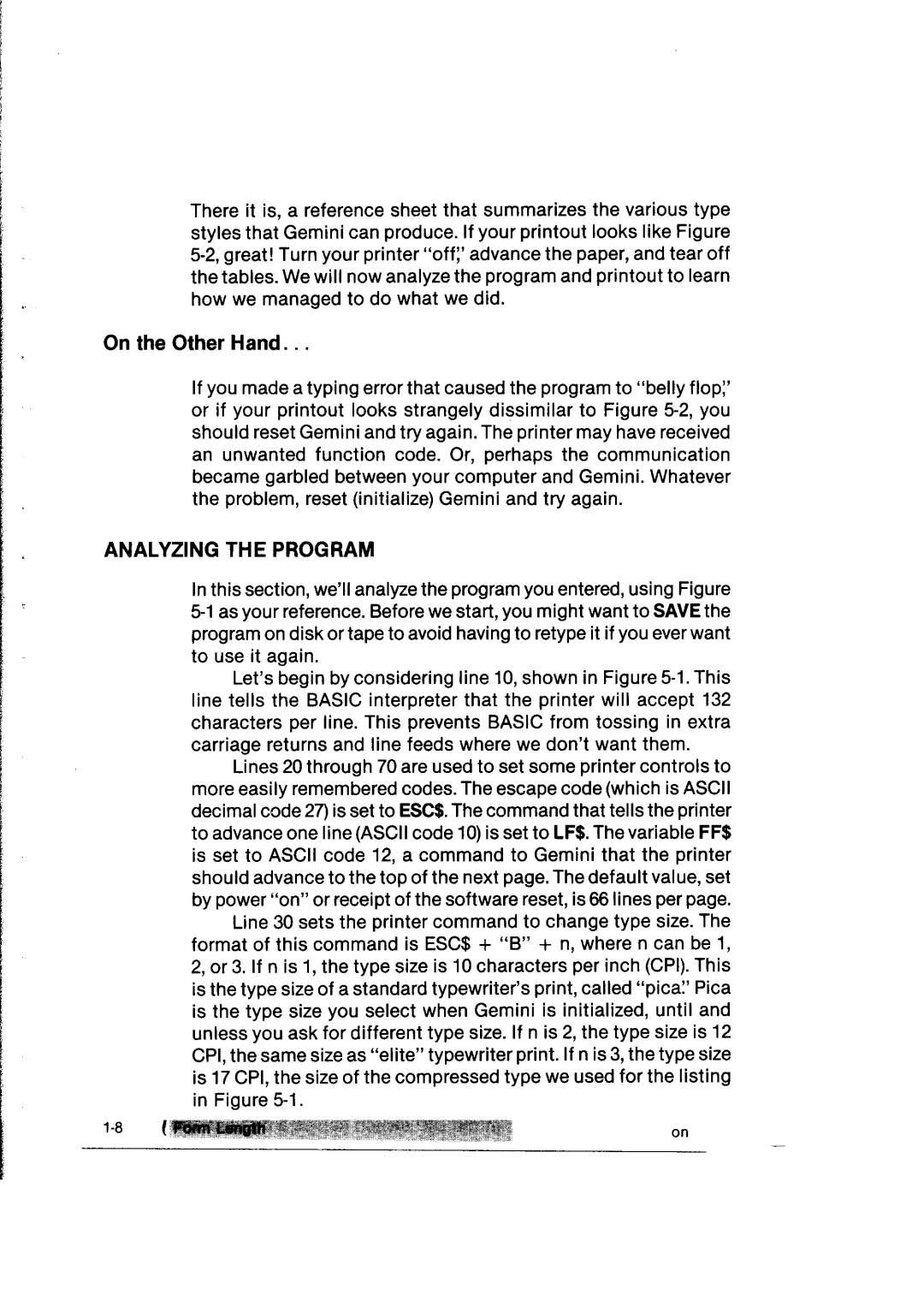 Gemini Industries Printer user manual On the Other Hand, Analyzing the Program 