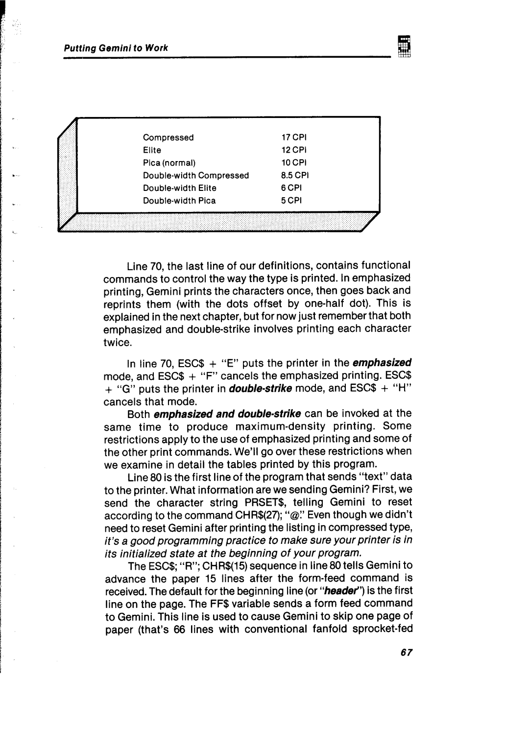 Gemini Industries Printer user manual Both emphasized and double-strike can be invoked at 