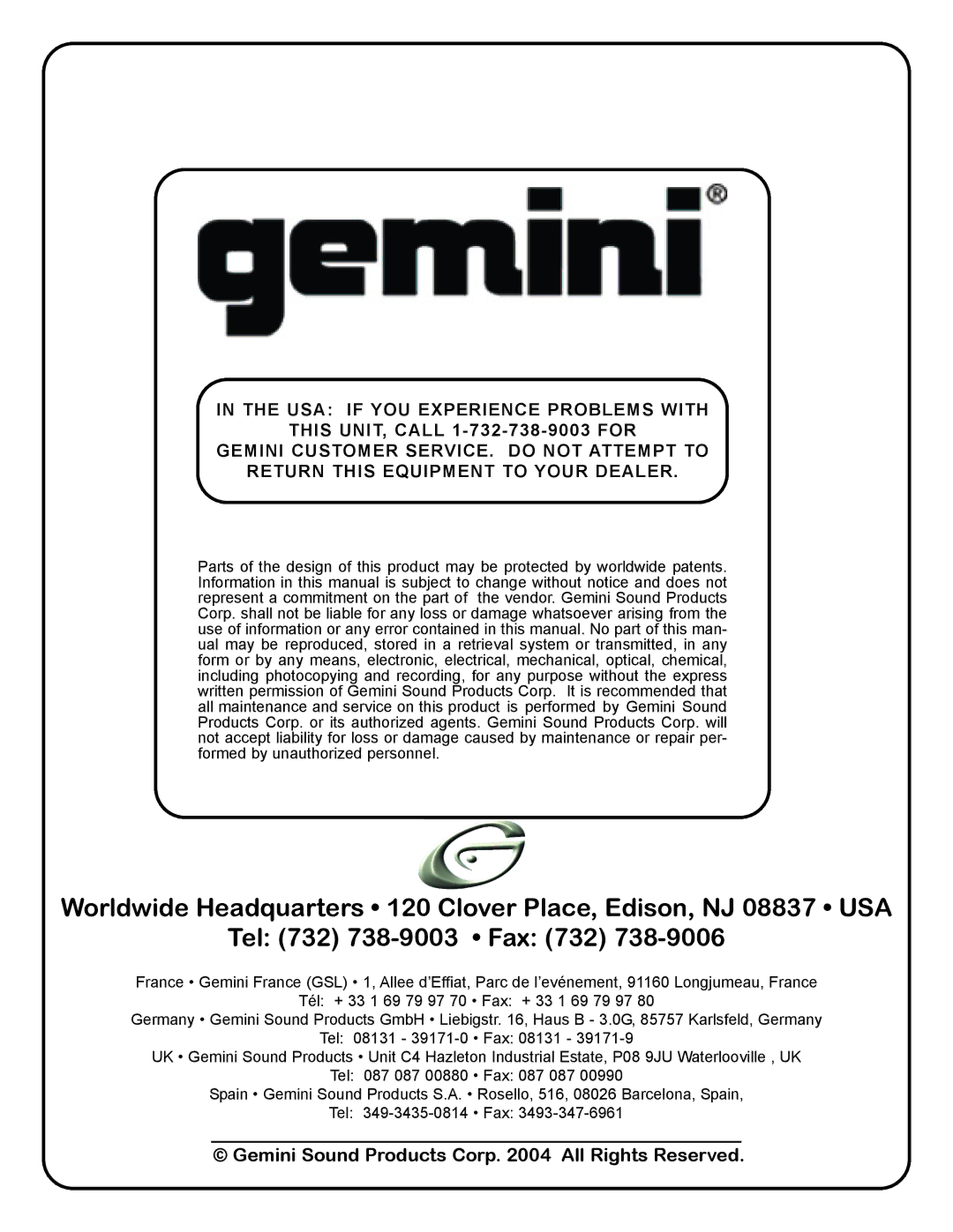 Gemini IPMX manual Gemini Sound Products Corp All Rights Reserved 