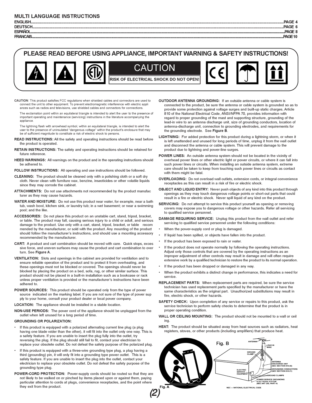 Gemini IPMX manual Multi Language Instructions, Risk of Electrical Shock do not Open 