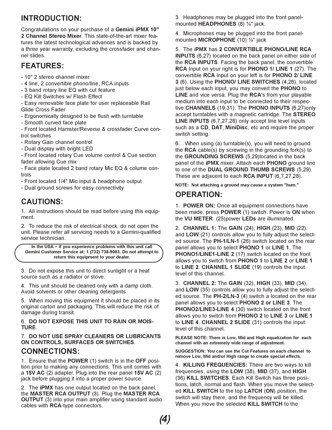 Gemini IPMX manual Introduction, Features, Connections, Operation 