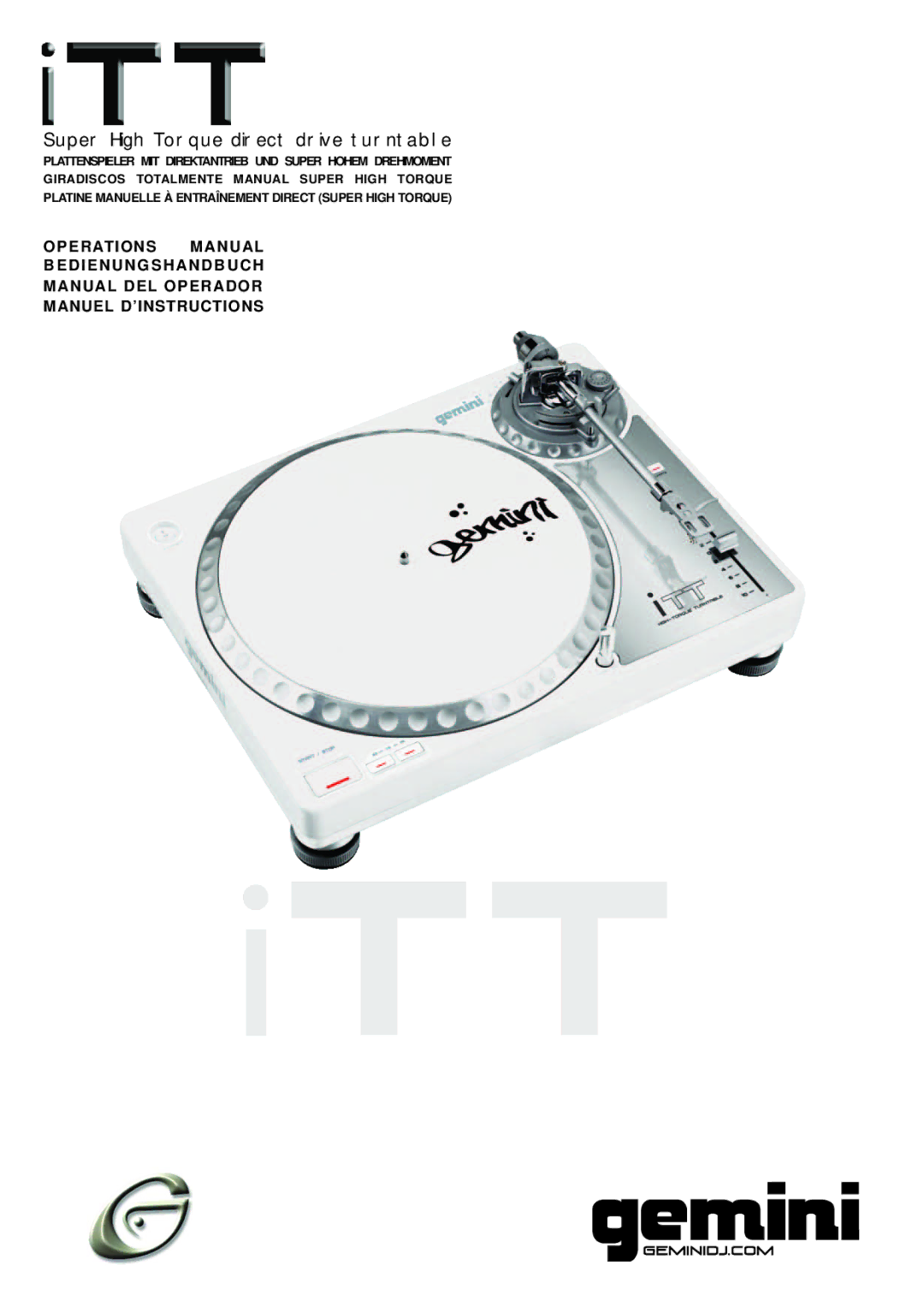 Gemini iTT manual Super High Torque direct drive turntable 