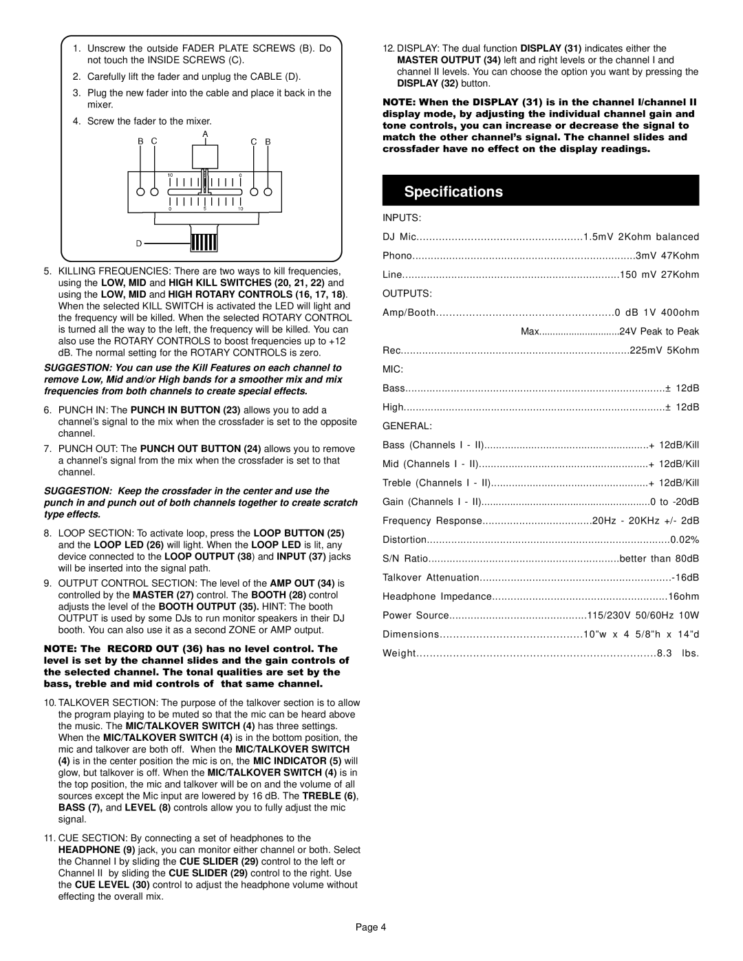 Gemini KL-10 PRO manual Specifications, General 