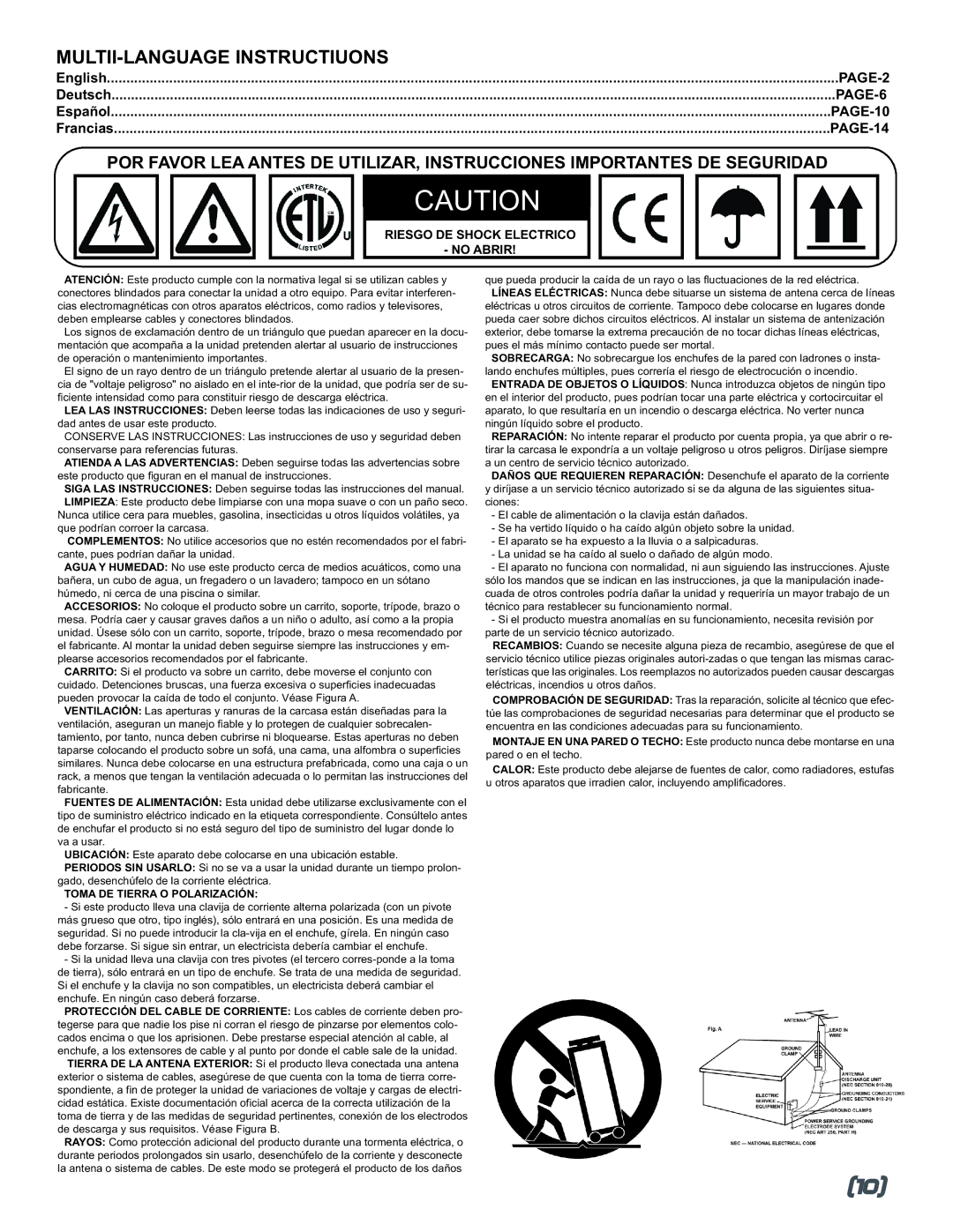 Gemini MM-3000 manual Riesgo DE Shock Electrico No Abrir, Toma DE Tierra O Polarización 