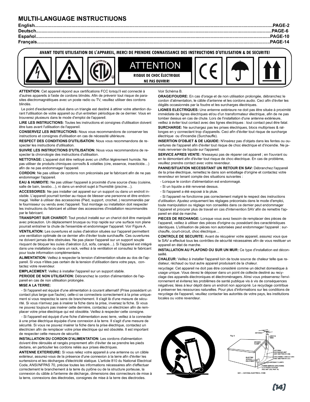 Gemini MM-3000 manual Risque DE Choc Électrique 