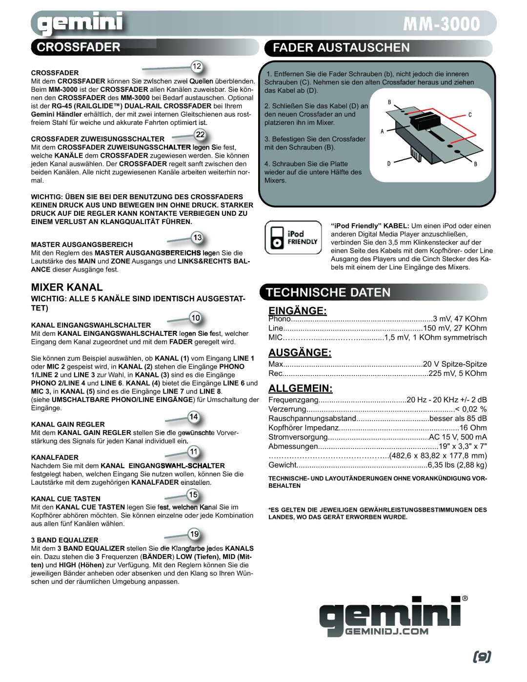 Gemini MM-3000 manual Mixer Kanal 