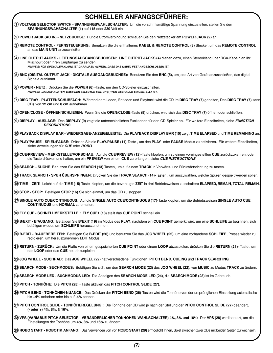 Gemini MP-3000X manual Schneller Anfangscführer 