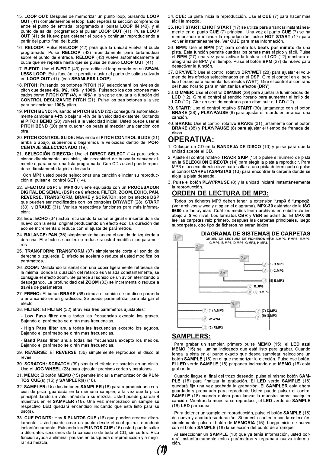 Gemini MPX-30 manual Operativa, Orden DE Lectura DE MP3, Diagrama DE Sistemas DE Carpetas 