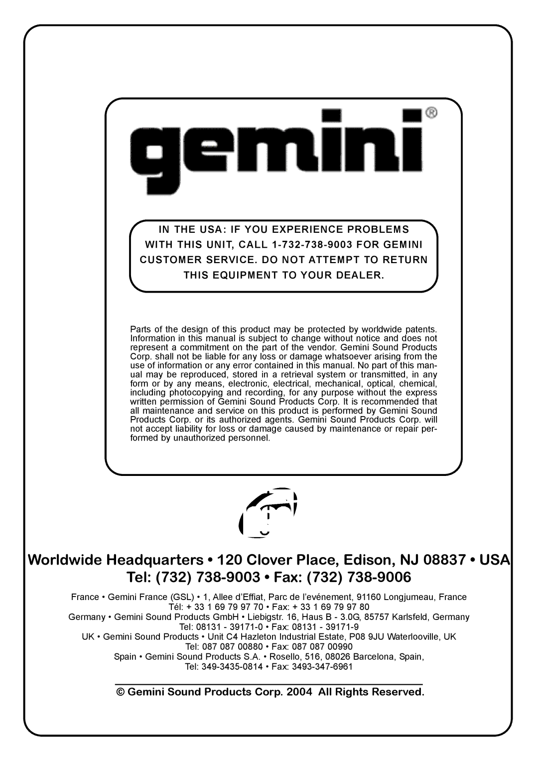 Gemini MPX-30 manual Gemini Sound Products Corp All Rights Reserved 