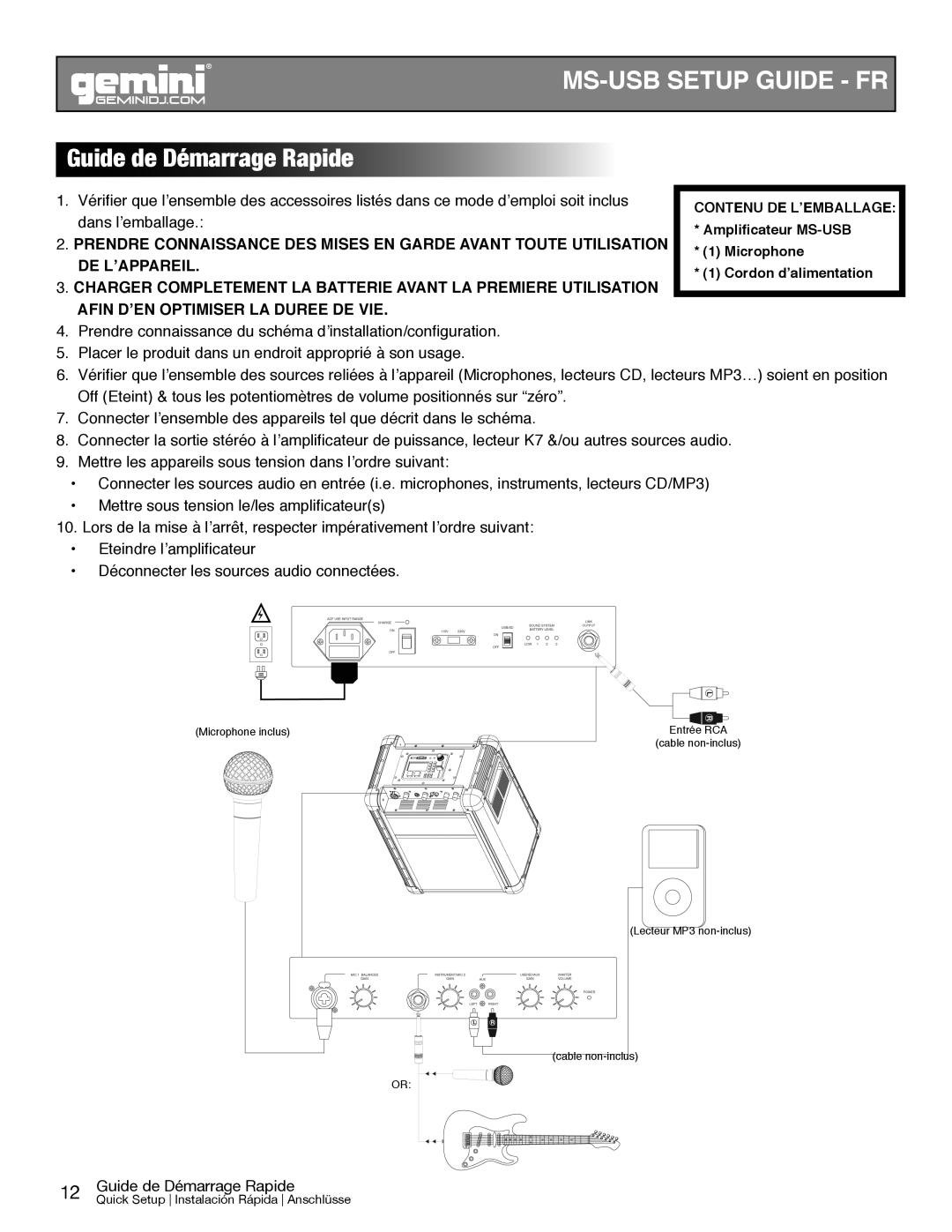 Gemini manual MS-USB Setup Guide FR, Guide de Démarrage Rapide 