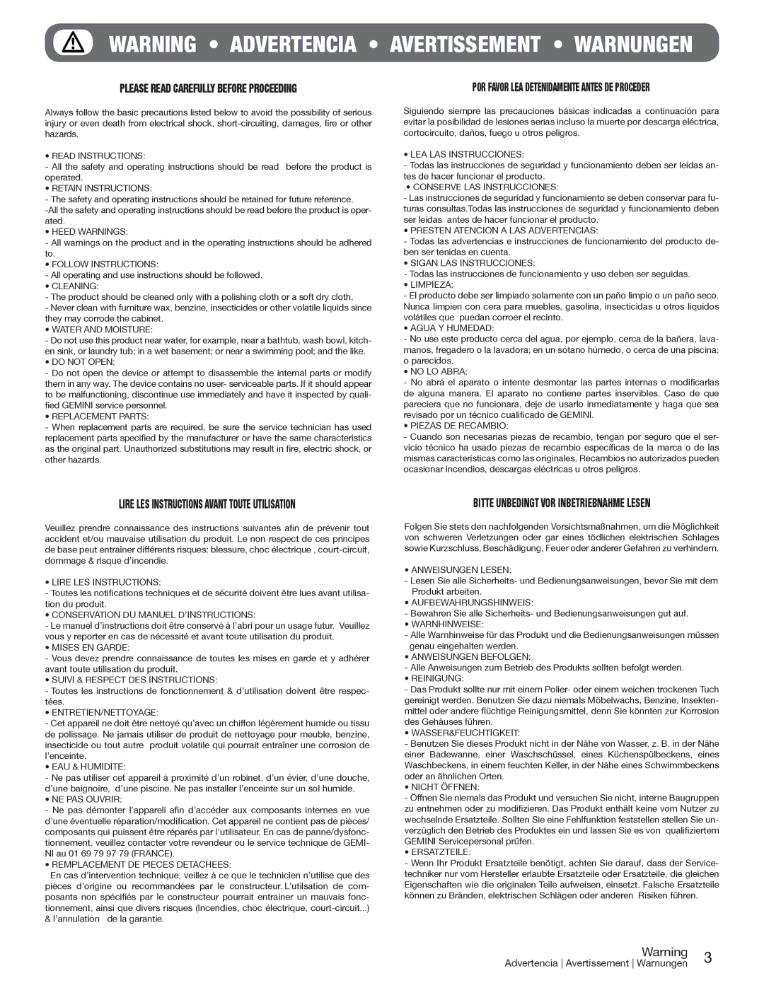 Gemini MS-USB manual Please Read Carefully Before Proceeding 