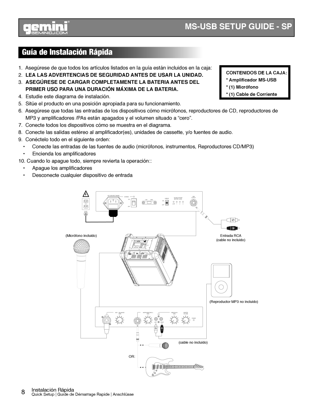 Gemini manual MS-USB Setup Guide SP, Guía de Instalación Rápida 