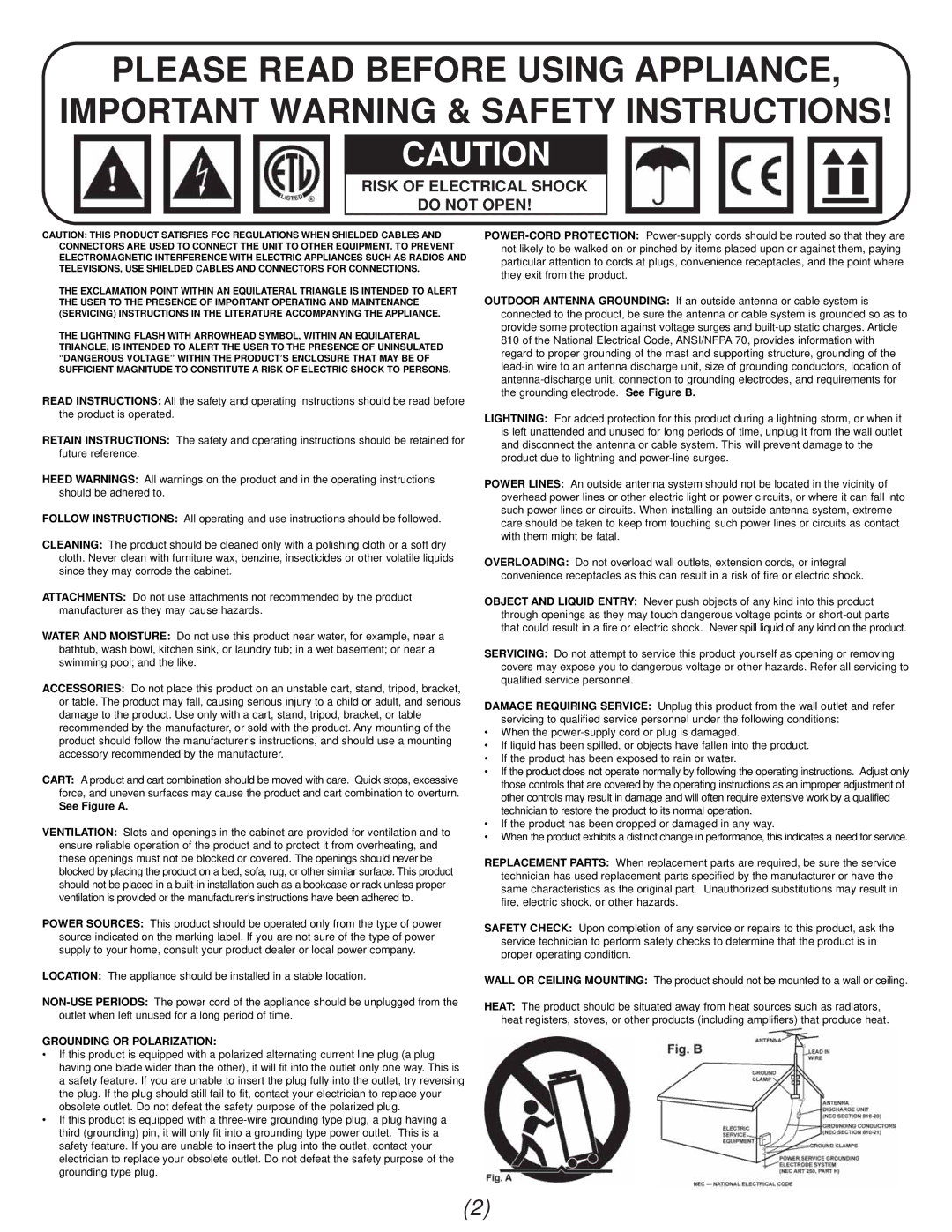 Gemini P-07 manual Risk of Electrical Shock Do not Open, See Figure a 