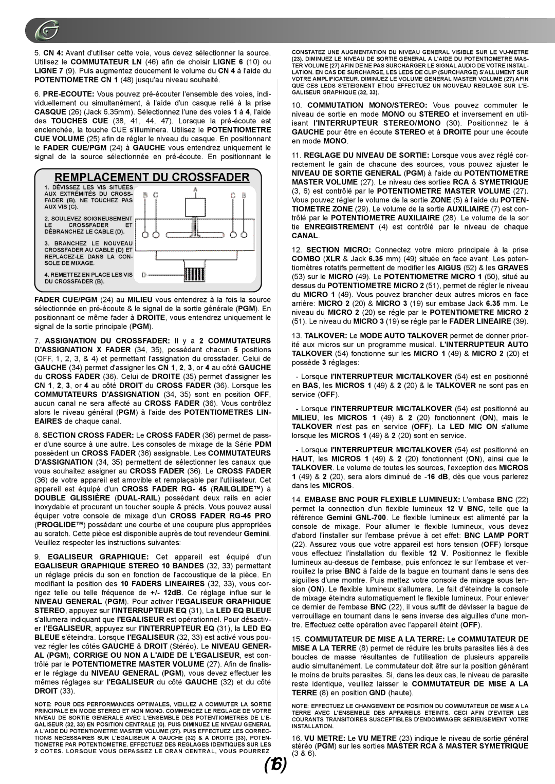 Gemini PDM-02, PDM-01, PDM-03 manual Remplacement DU Crossfader, Canal 