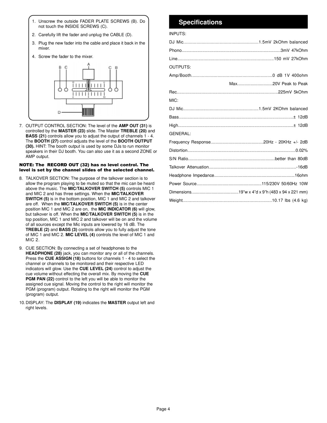 Gemini PDM-10 manual Specifications, General 