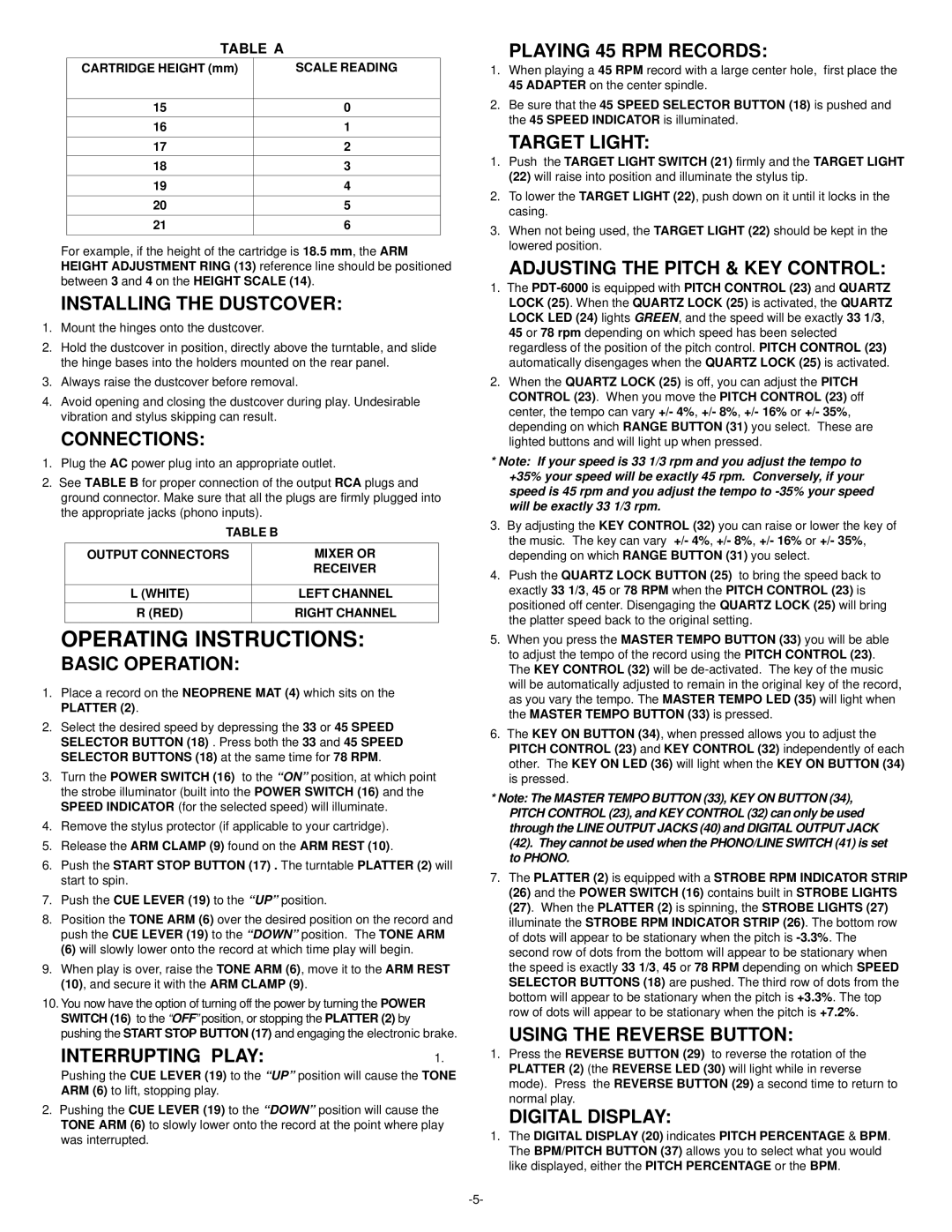 Gemini PDT-6000 manual Operating Instructions 