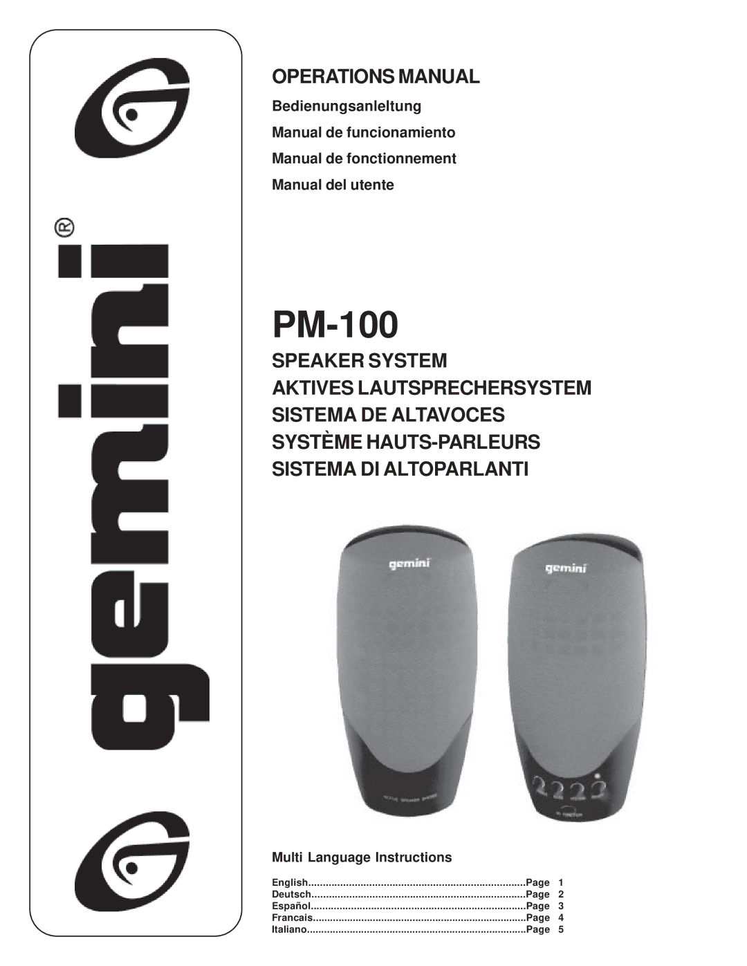 Gemini PM-100 manual Multi Language Instructions 