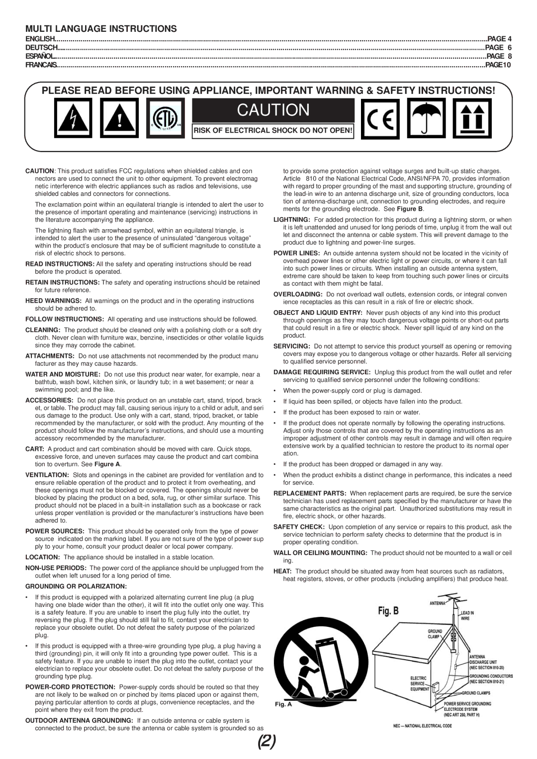 Gemini PMX-04 manual Multi Language Instructions, Risk of Electrical Shock do not Open 