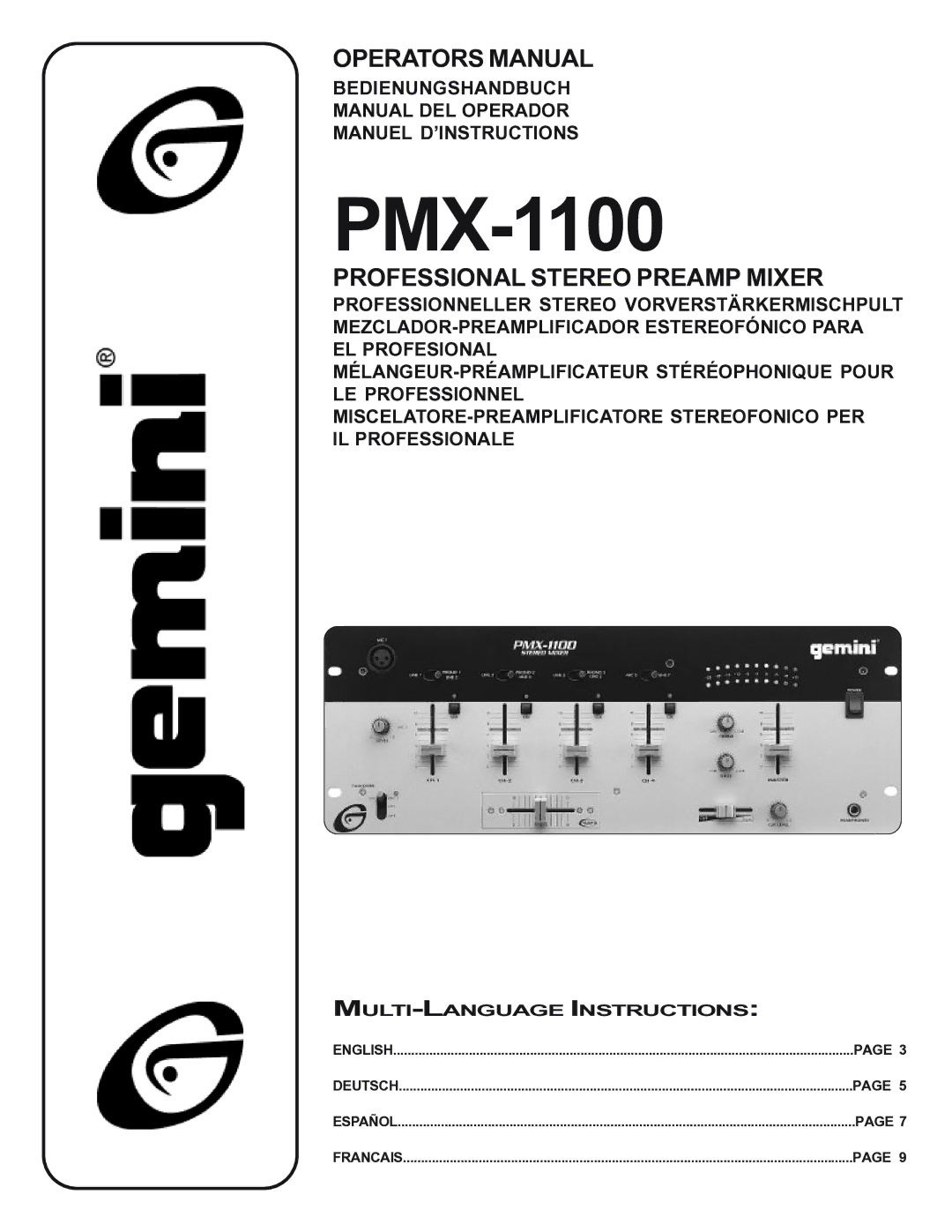 Gemini PMX-1100 manual MULTI-LANGUAGE Instructions 