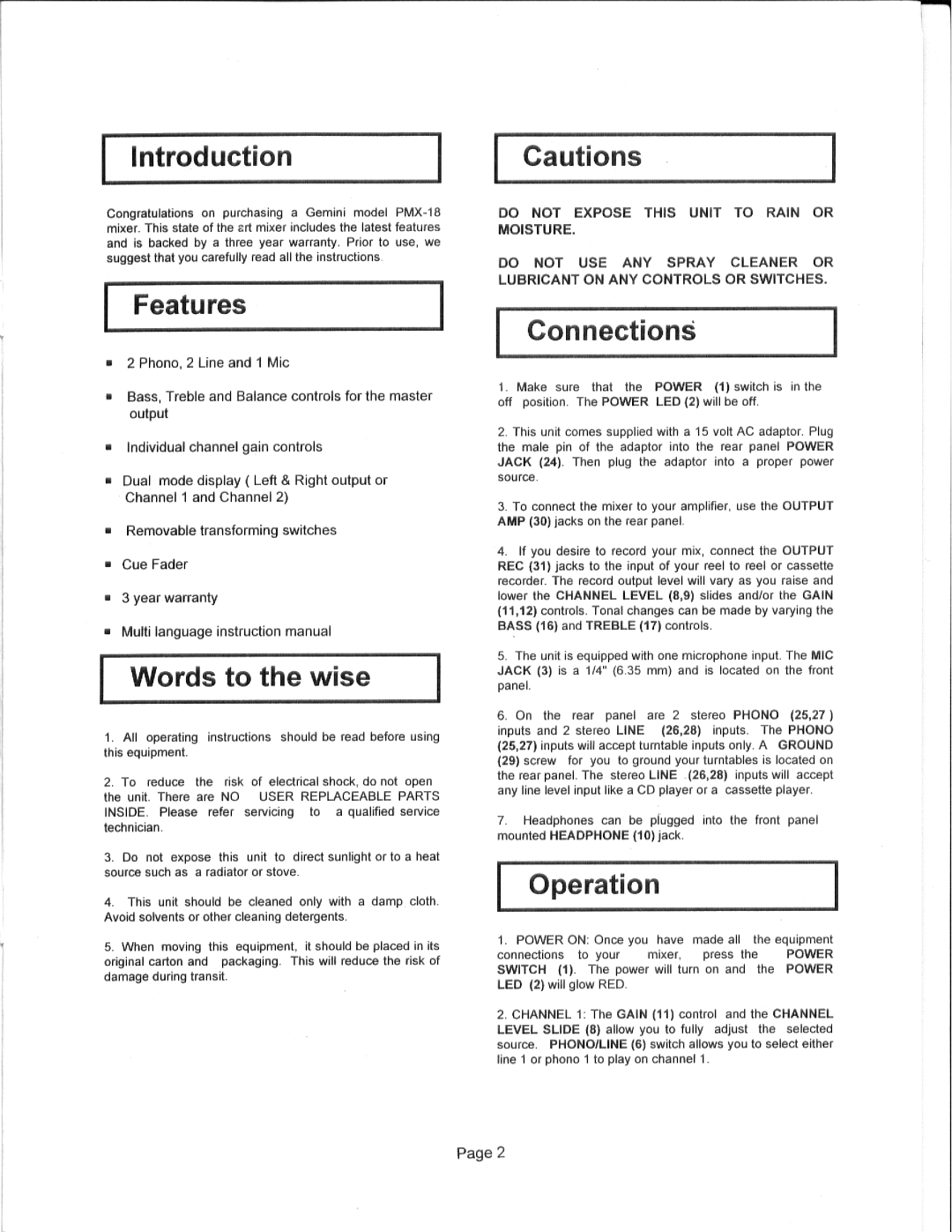 Gemini PMX-18 manual 