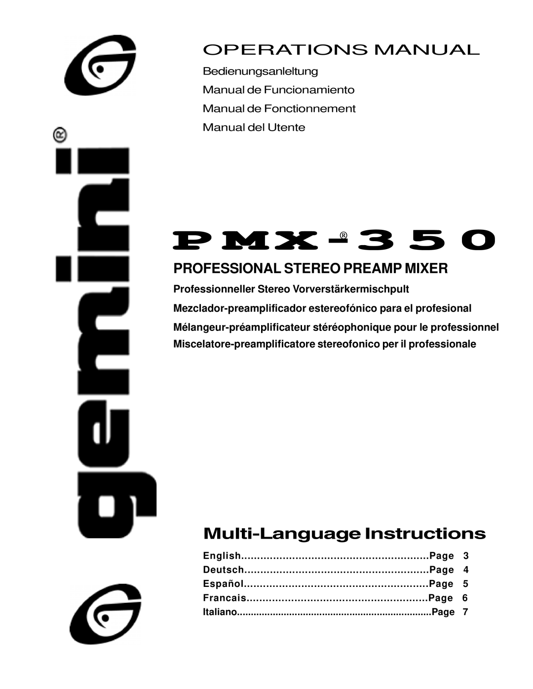 Gemini PMX-350 manual X -3 5 