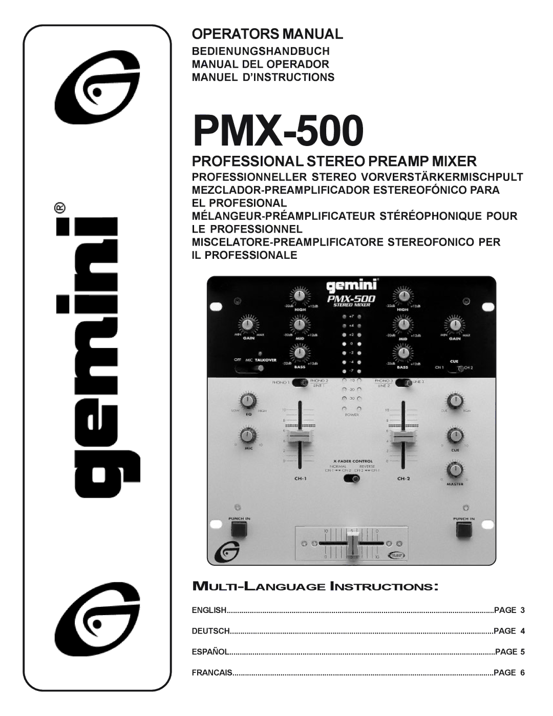 Gemini PMX-500 manual 