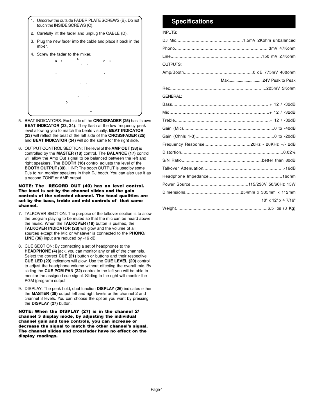 Gemini PS-626 PRO2 manual Specifications, General 