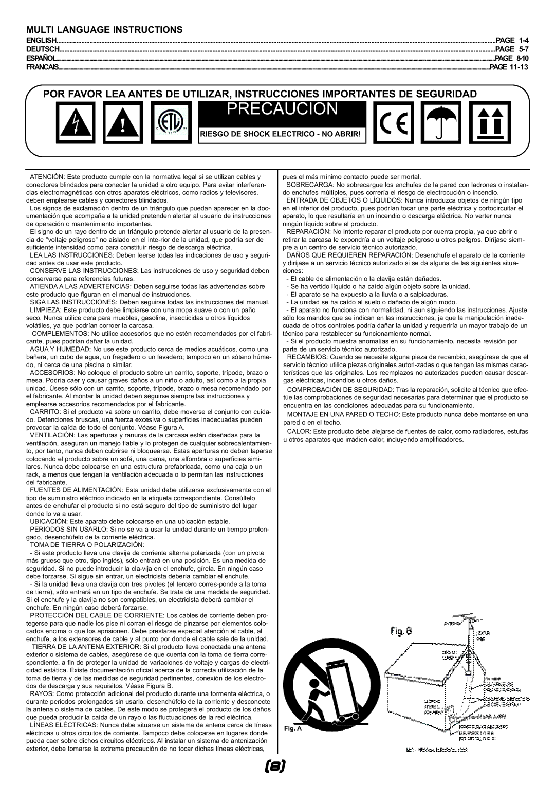 Gemini PS-626X manual Precaucion 