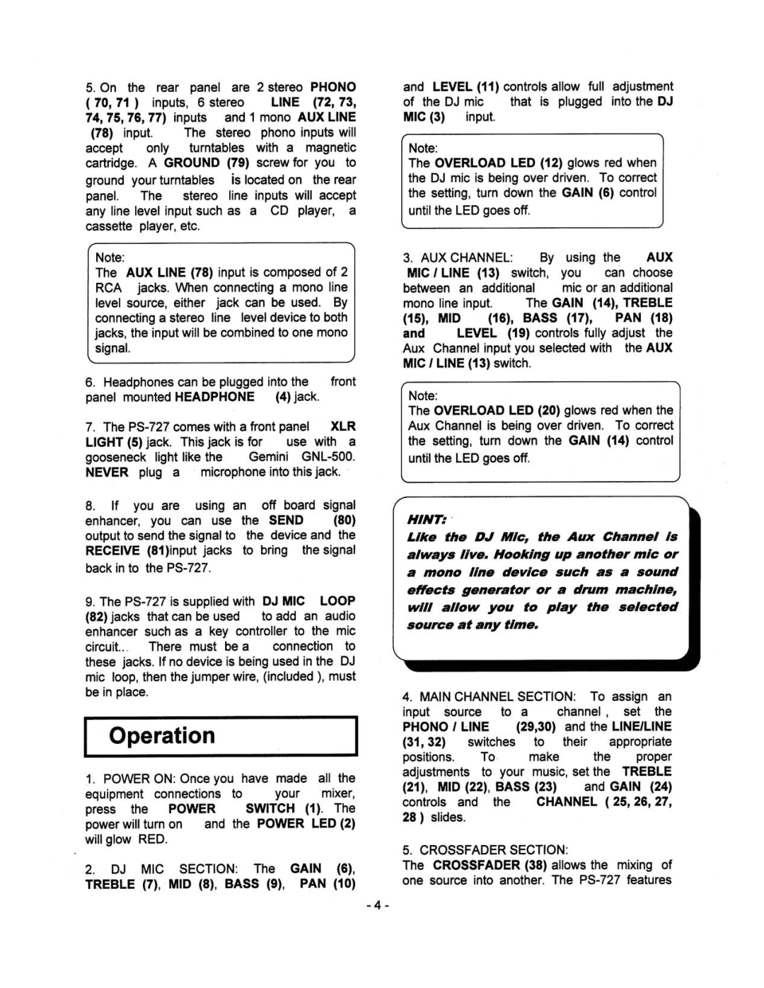 Gemini PS-727 manual 