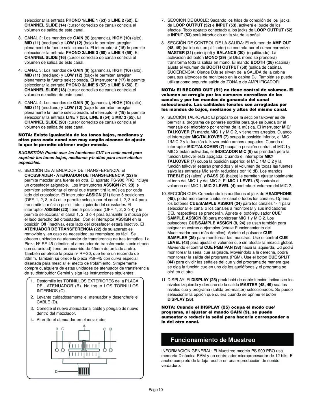 Gemini PS-900 PRO manual Funcionamiento de Muestreo 