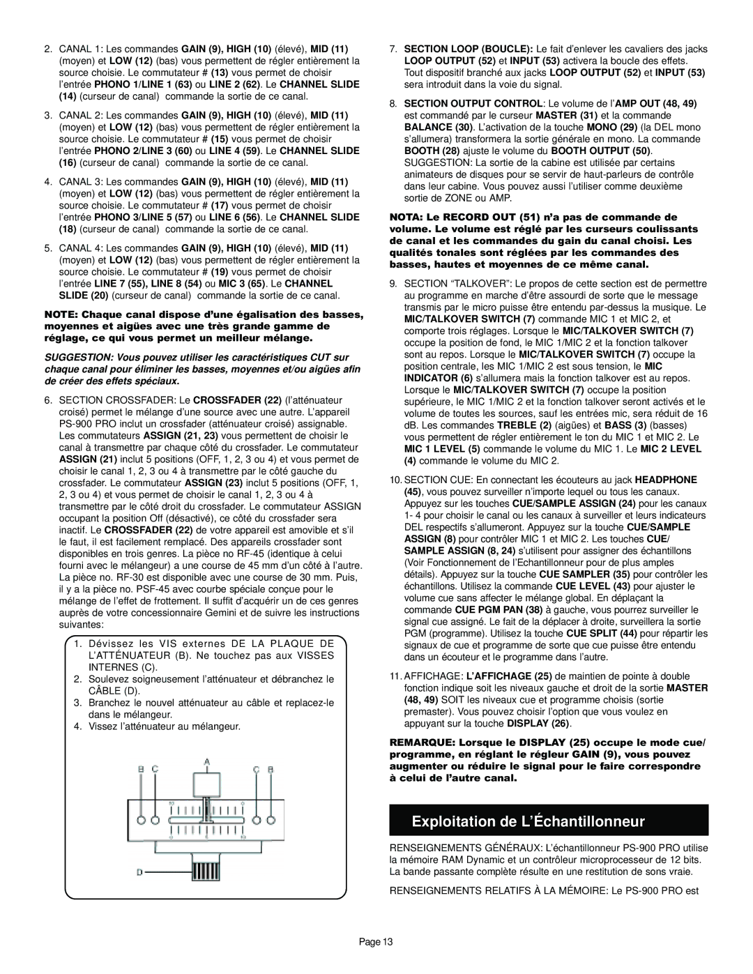 Gemini PS-900 PRO manual Exploitation de L’Échantillonneur 