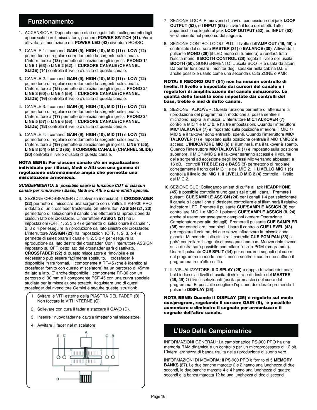 Gemini PS-900 PRO manual Funzionamento, ’Uso Della Campionatrice 