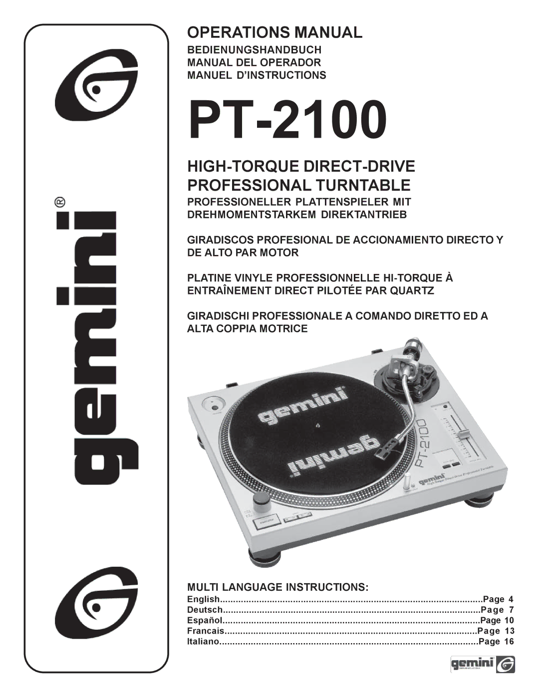 Gemini PT 2100 manual PT-2100 