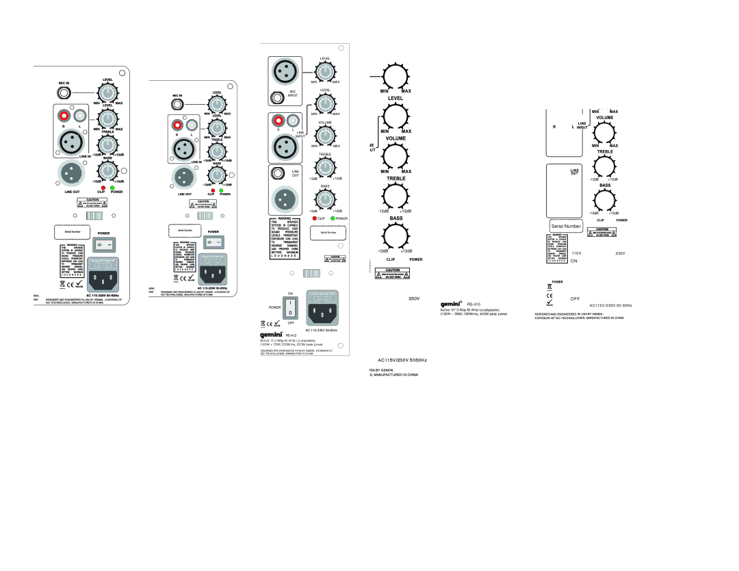 Gemini RS-412, RS-415, RS-408, RS-410 specifications 12dB +12dB 