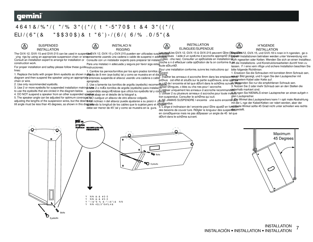 Gemini RS-410, RS-415, RS-408, RS-412 specifications Installation Instalación Installation Installation 