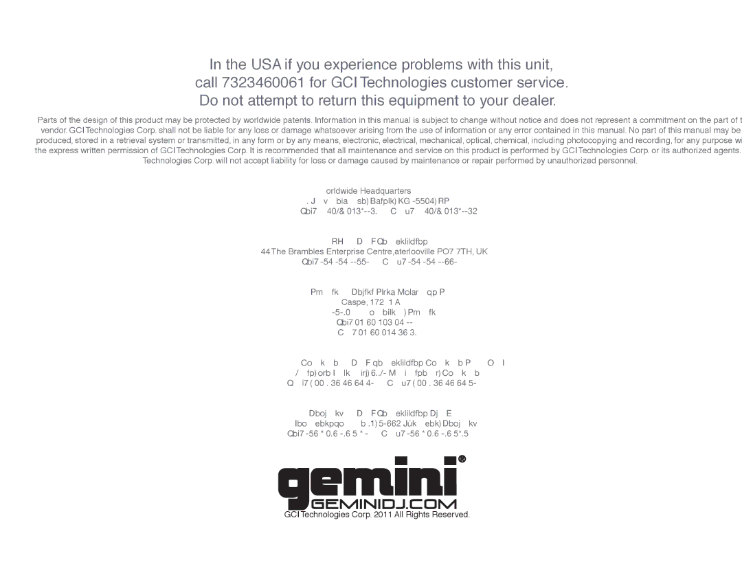 Gemini RS-415USB manual Worldwide Headquarters 