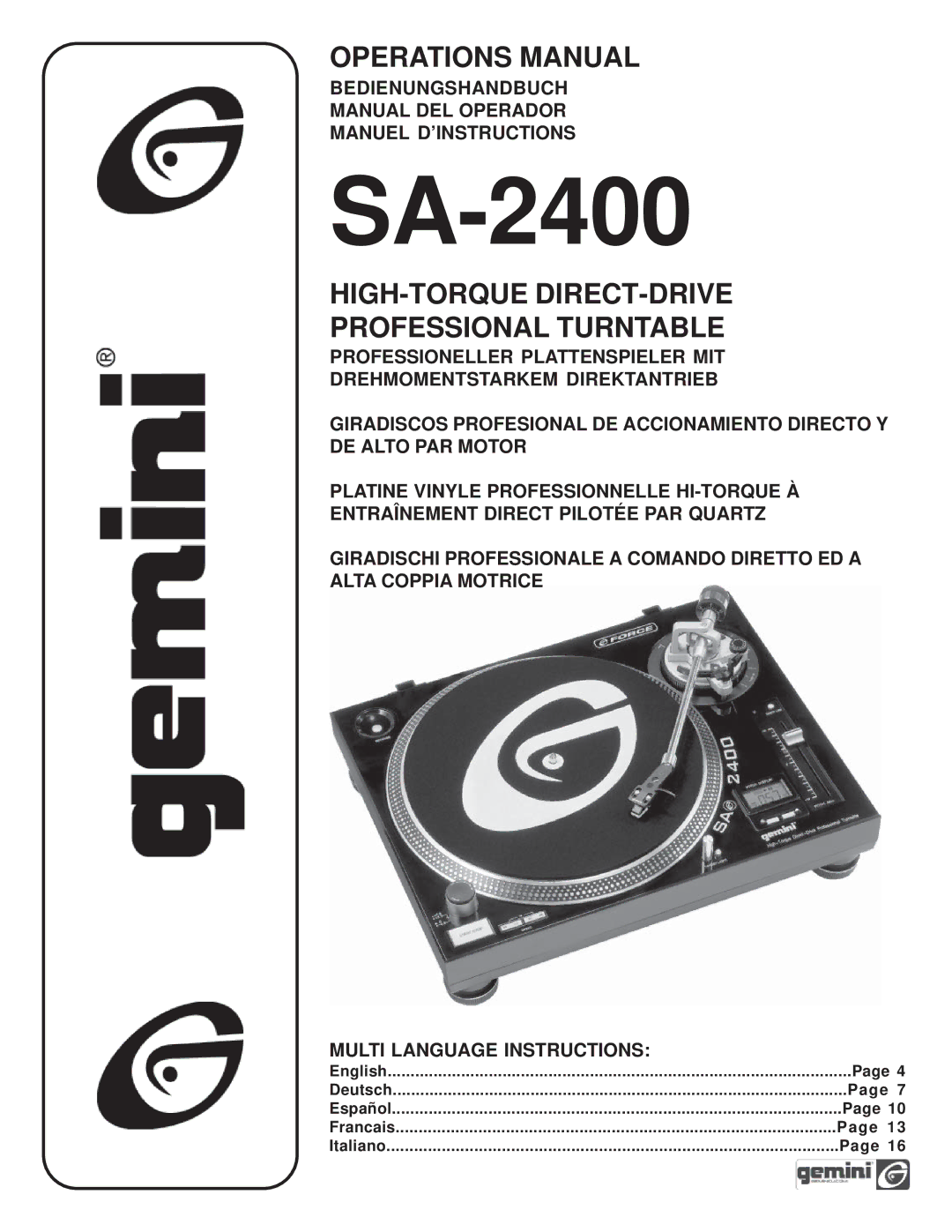 Gemini SA-2400 manual 