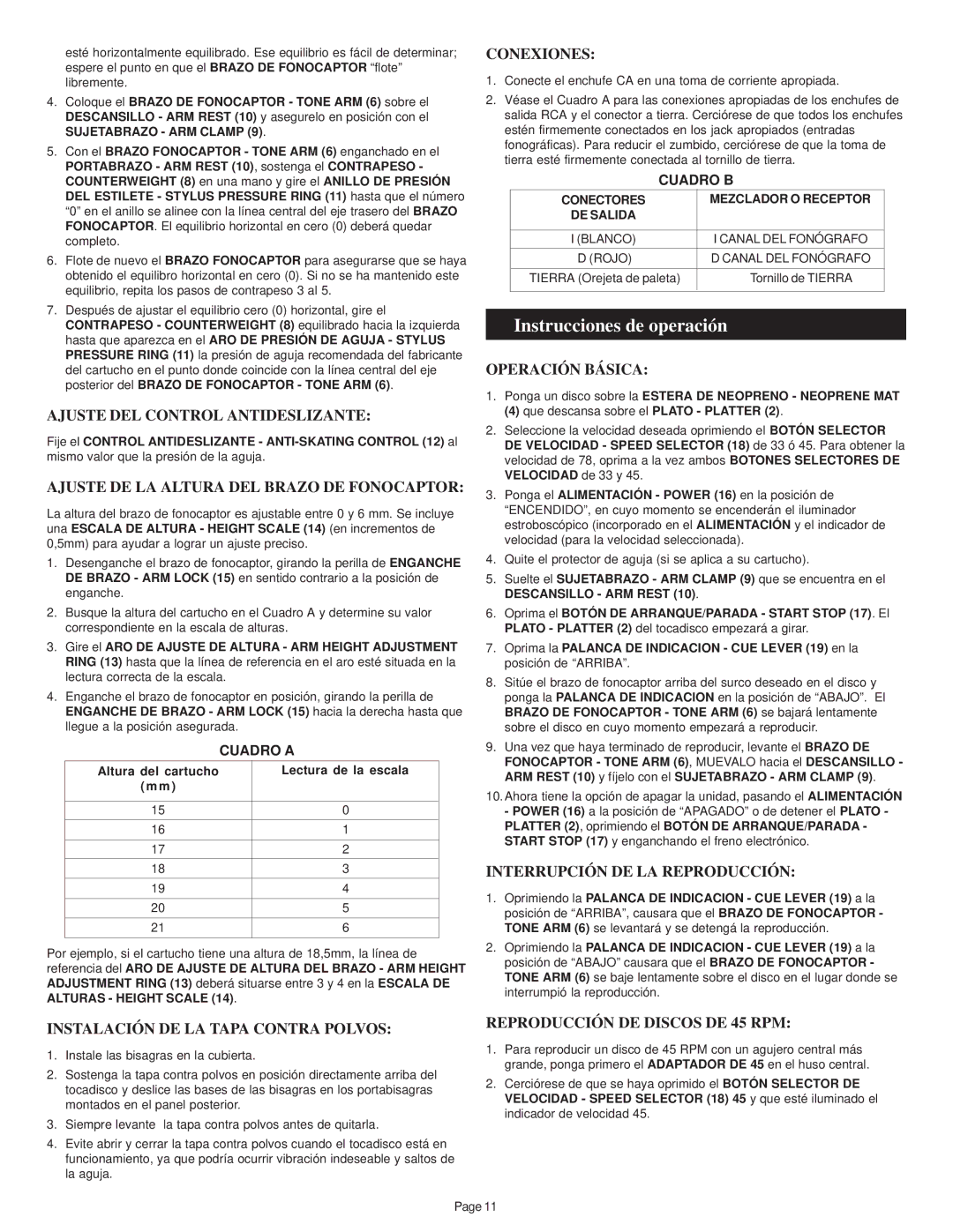 Gemini SA-2400 manual Instrucciones de operación 