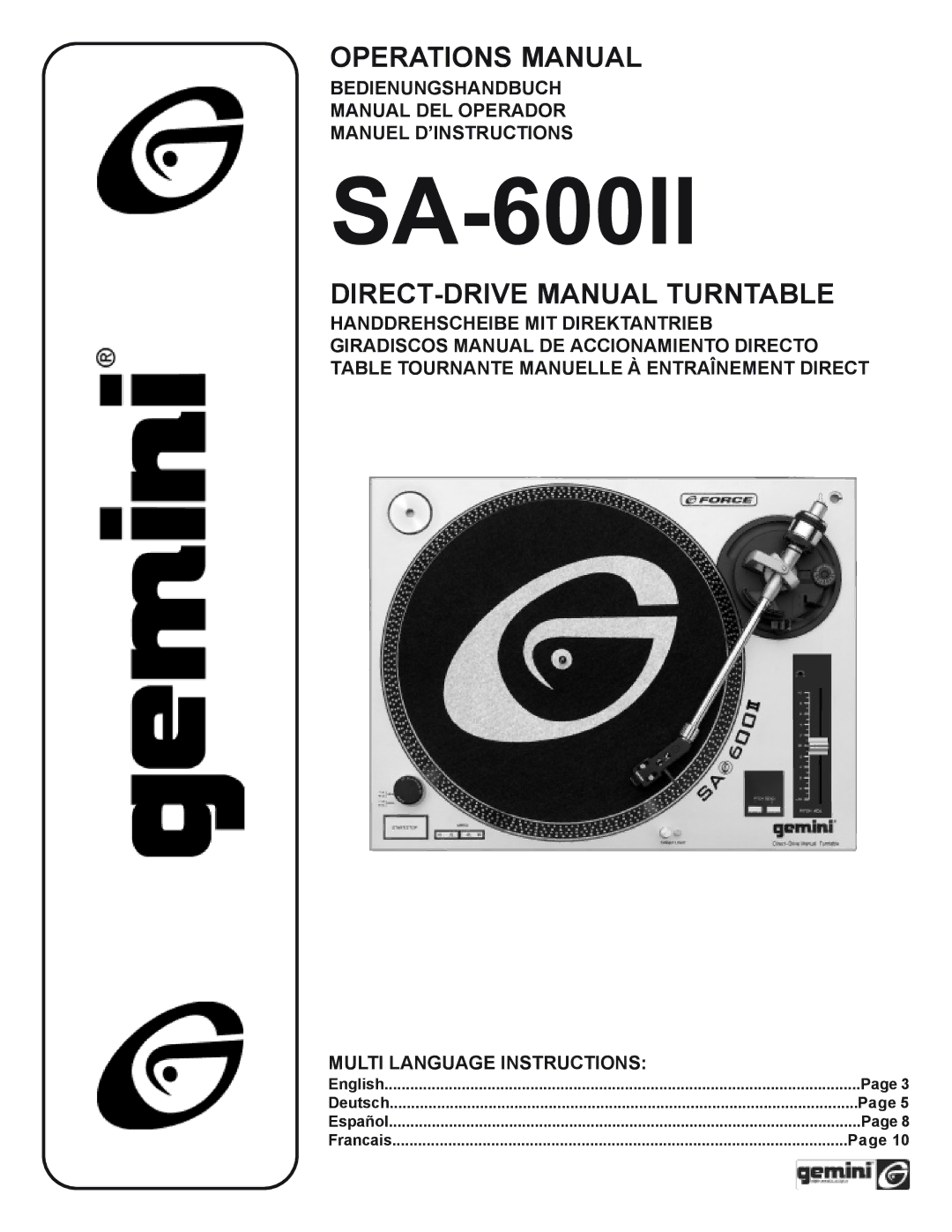 Gemini SA-600II manual 