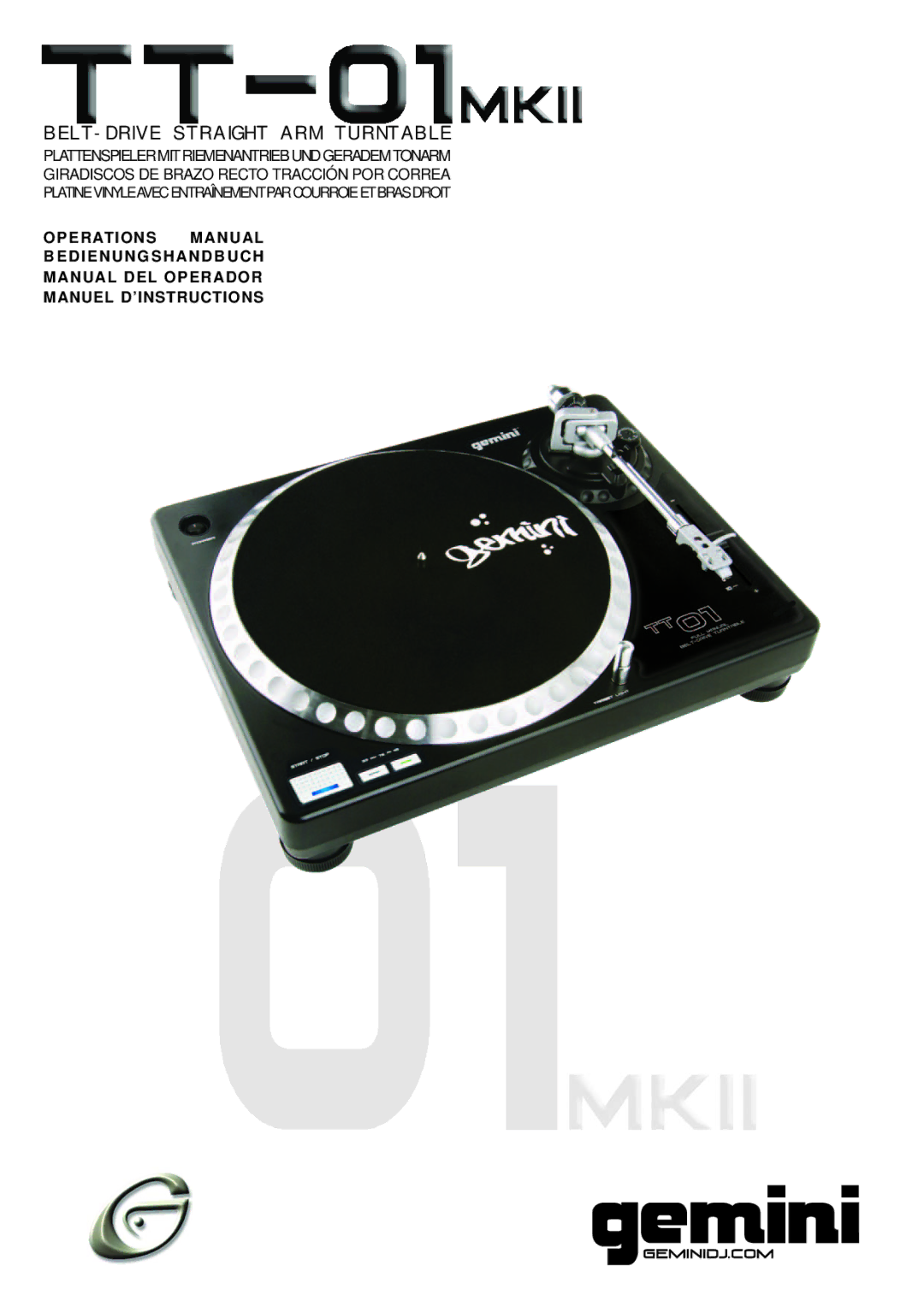 Gemini TT-01mkii manual BELT-DRIVE Straight ARM Turntable 