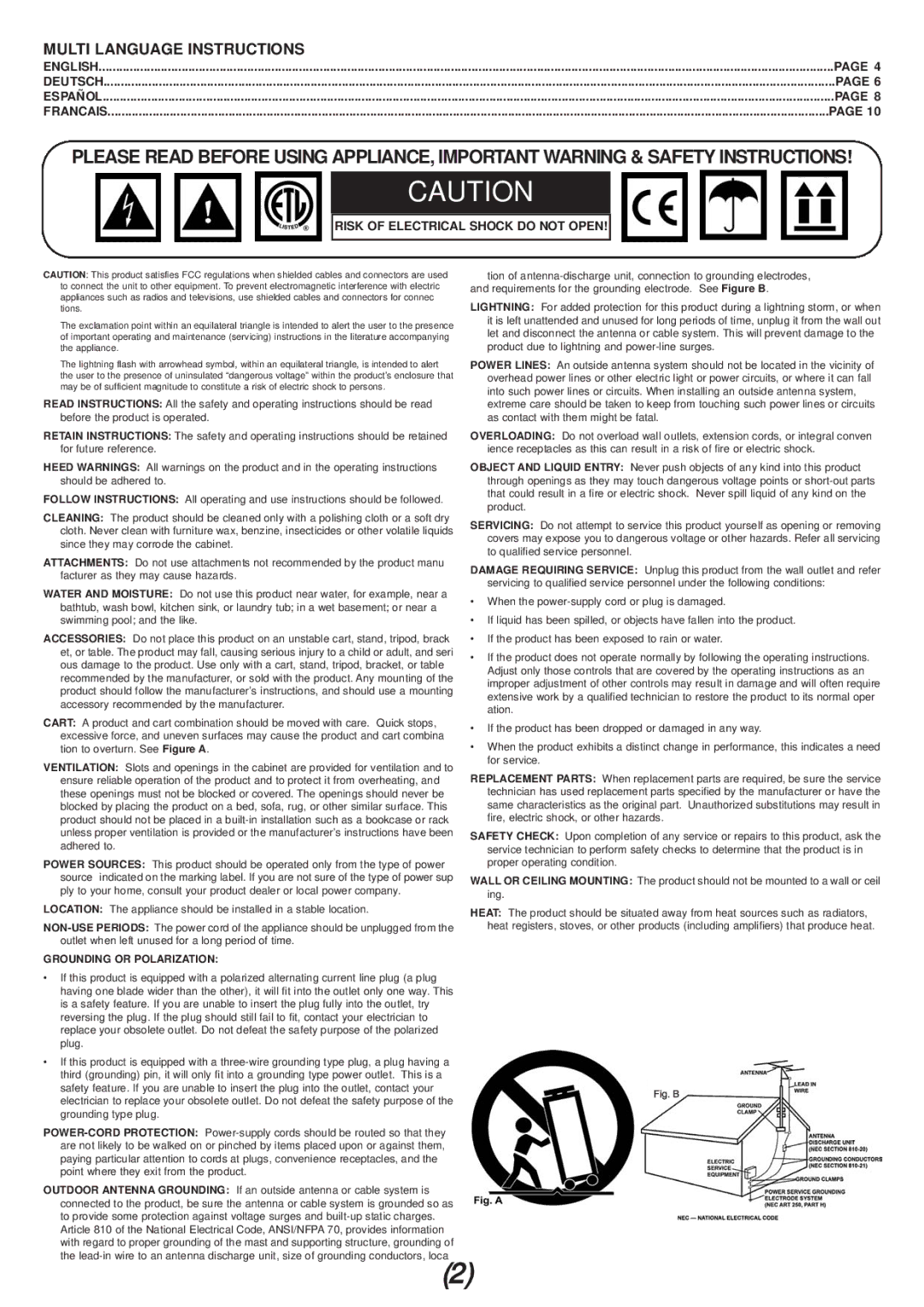 Gemini TT-01mkii manual Multi Language Instructions, Risk of Electrical Shock do not Open 